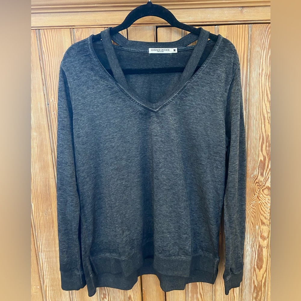 ** SOLD ** Chance for Fate, Grey sweater with cut outs at collar bone, size M